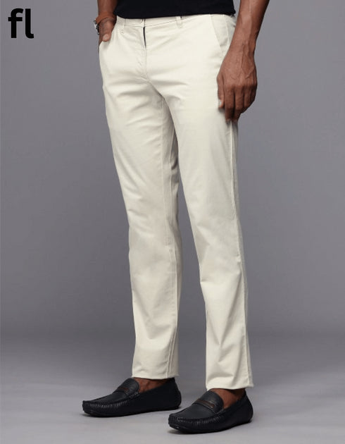Off White Cotton Imported Stuff Pant Smart Fit
